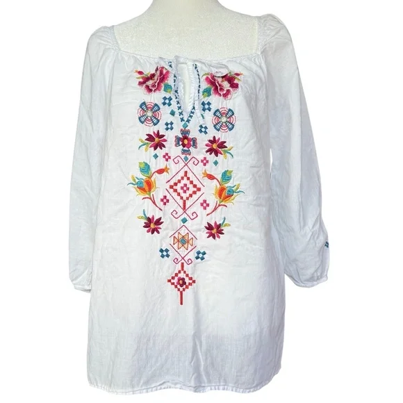Johnny Was 3J Workshop White Embroidered  Blouse‎ Sz XS - Picture 2 of 11